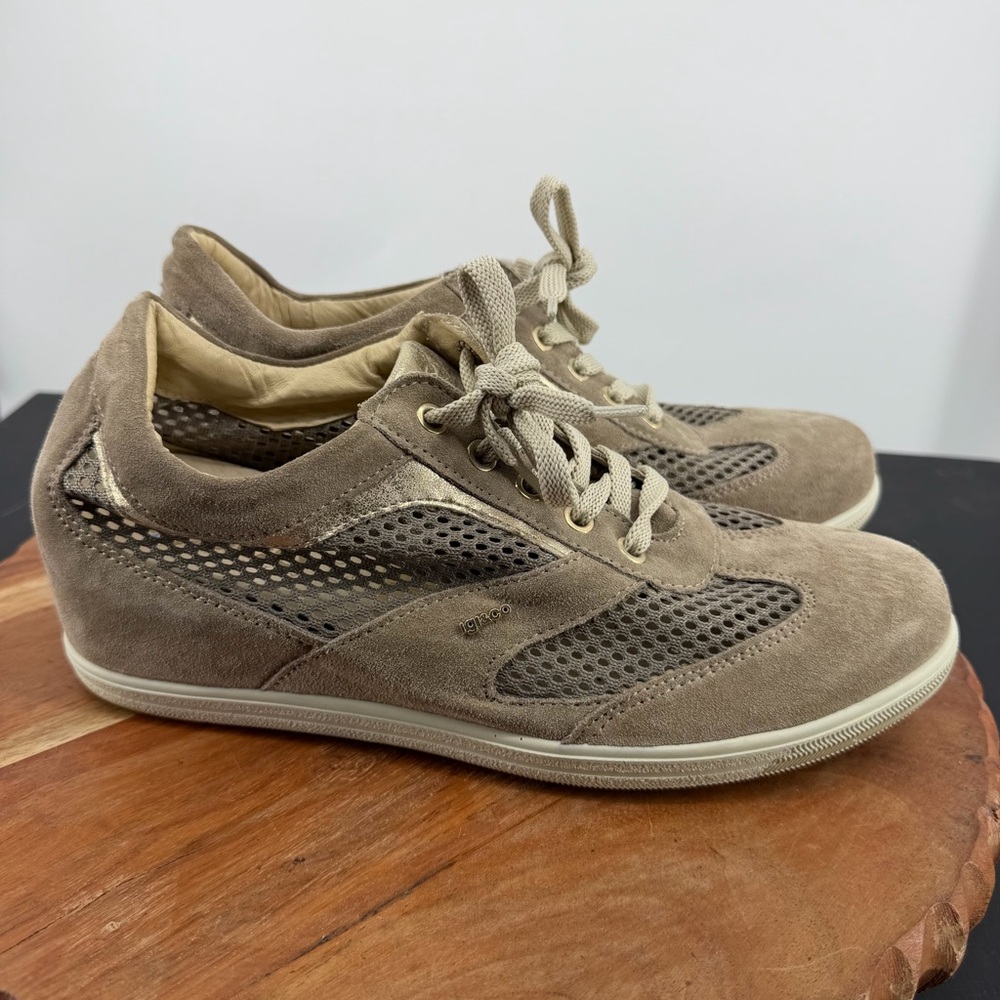 igi & co‎ hidden wedge sneakers mesh beige suede 41 10.5